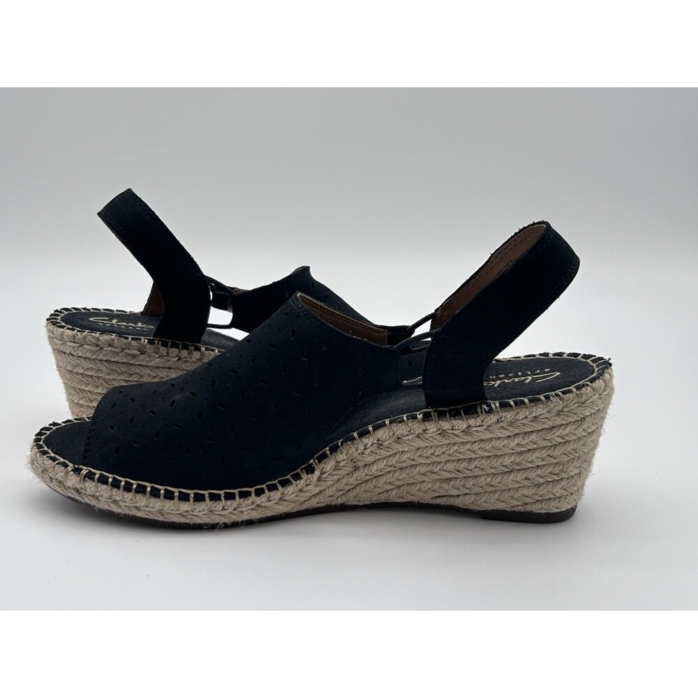 Clarks Artisan Women’s 9 Petrina Gail Espadrille Black Sling Back Wedge Sandals